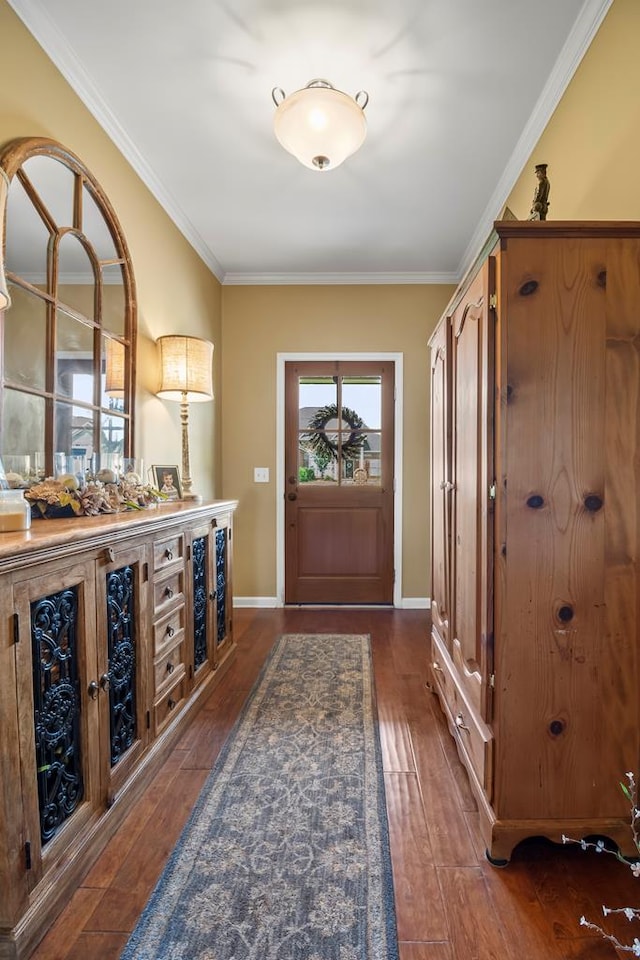 118 Brookstone Ct, Headland, AL 36345 - entryway featuring crown molding, baseboards, and dark wood-style floors
