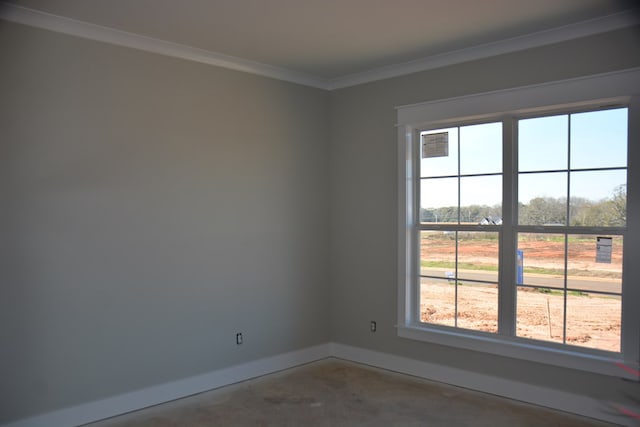 unfurnished room featuring crown molding and concrete floors