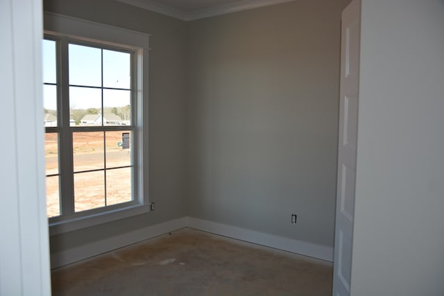 spare room featuring crown molding and a healthy amount of sunlight