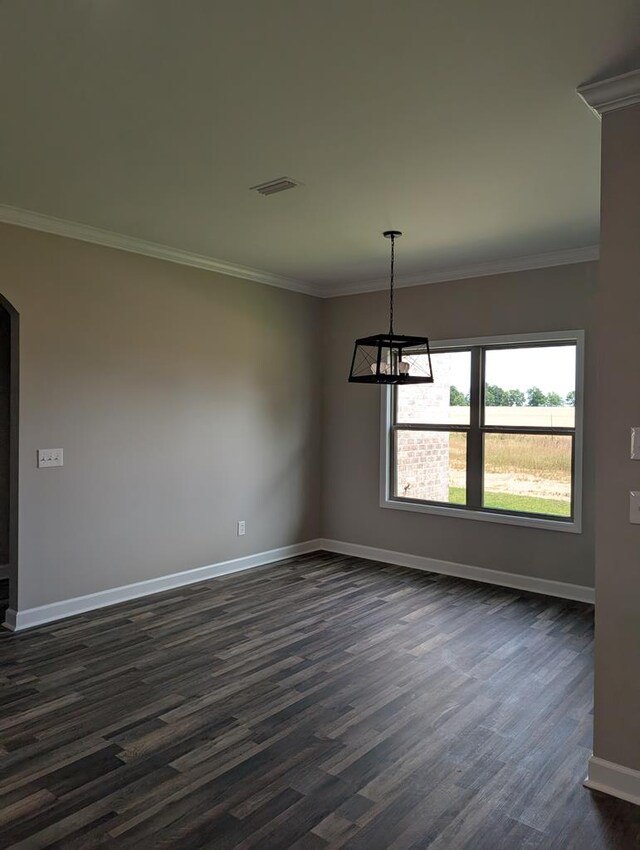 12611 Fortner St, Newton, AL 36352 - unfurnished room featuring baseboards, a chandelier, dark wood finished floors, and ornamental molding