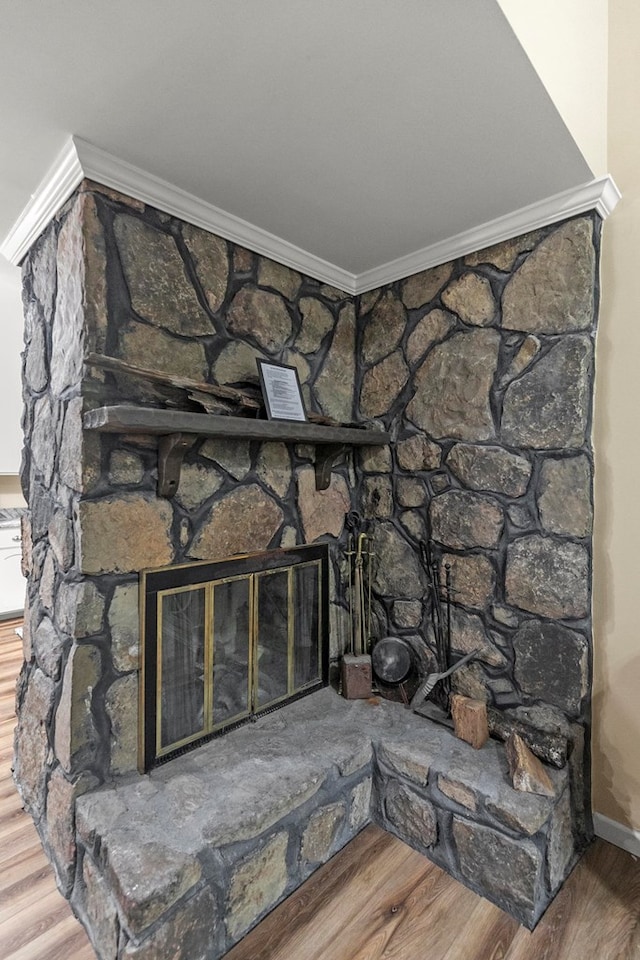 8165 County Road 97, Abbeville, AL 36310 - detailed view of a fireplace, wood finished floors, ornamental molding, and baseboards