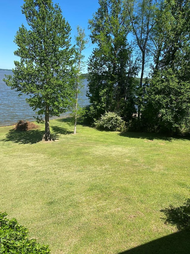 view of yard with a water view