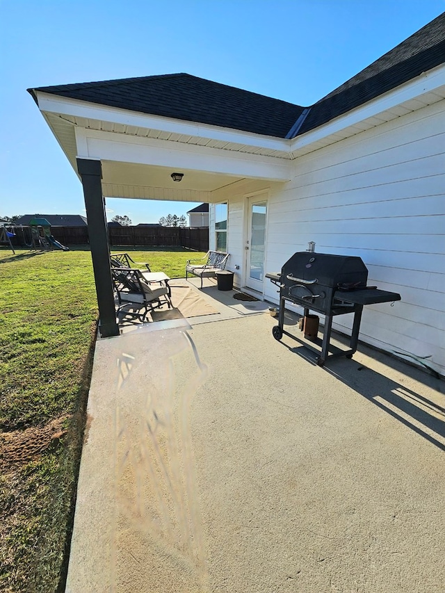 view of patio featuring a playground