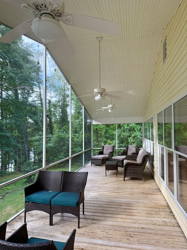683 B Calhoun Dr, Abbeville, AL 36310 - sunroom with ceiling fan, an outdoor hangout area, and lofted ceiling