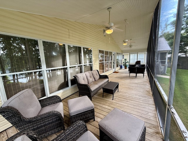 683 B Calhoun Dr, Abbeville, AL 36310 - sunroom with ceiling fan, an outdoor hangout area, and vaulted ceiling