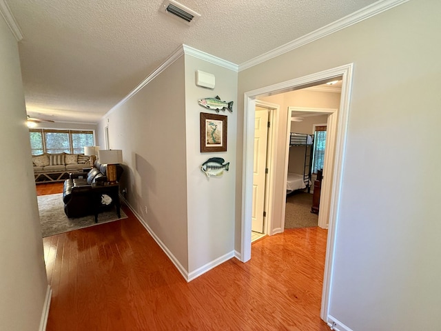 683 B Calhoun Dr, Abbeville, AL 36310 - corridor with wood finished floors, crown molding, and a textured ceiling