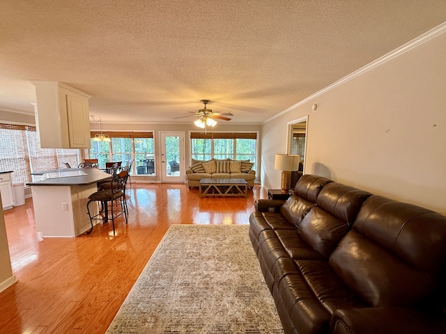683 B Calhoun Dr, Abbeville, AL 36310 - living room with ornamental molding, a textured ceiling, light wood finished floors, and ceiling fan