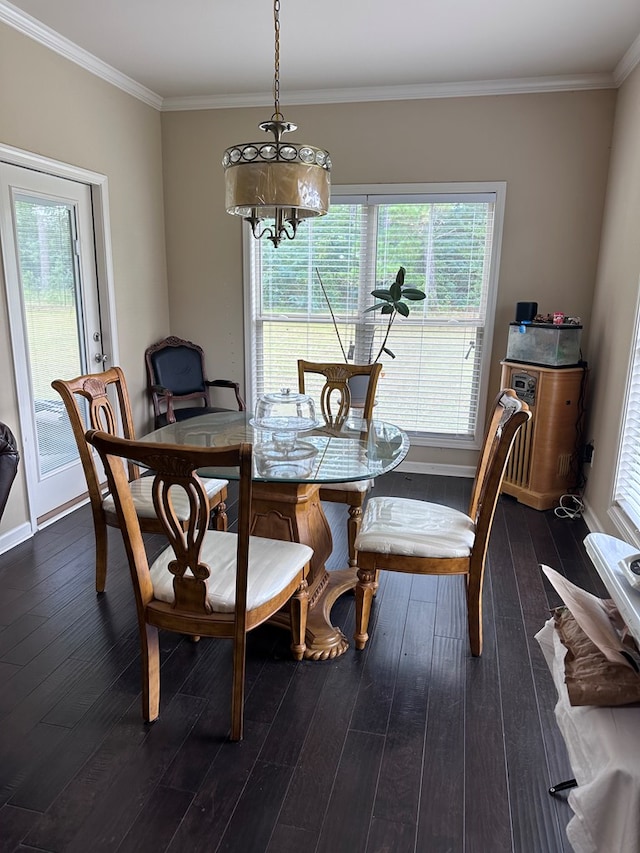 112 Covenant Dr, Dothan, AL 36303 - dining area with a chandelier, dark wood-style floors, plenty of natural light, and crown molding