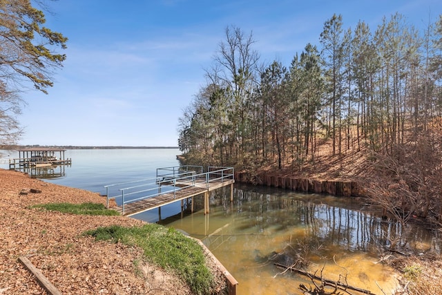 dock area featuring a water view