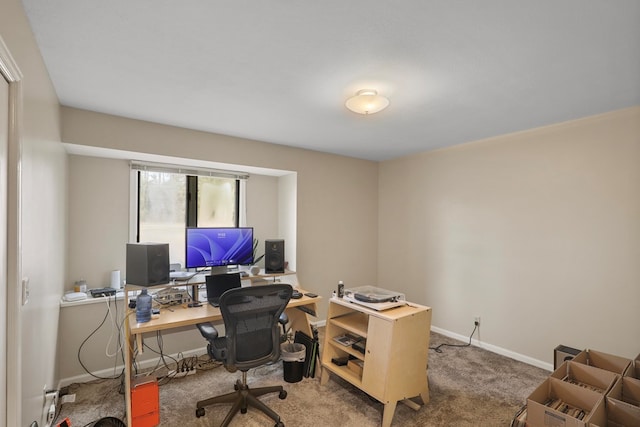 home office with carpet floors