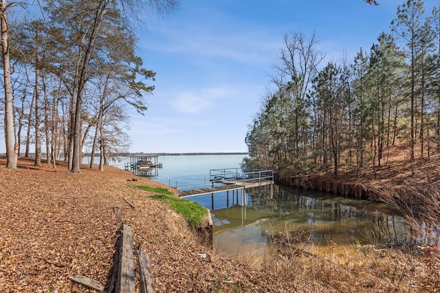 view of dock with a water view