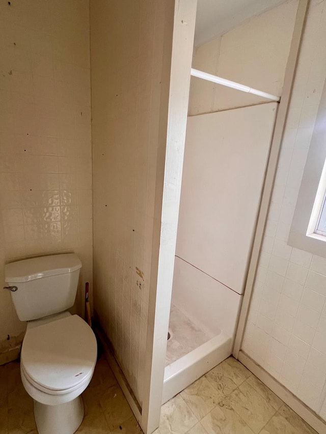full bathroom with toilet and a stall shower