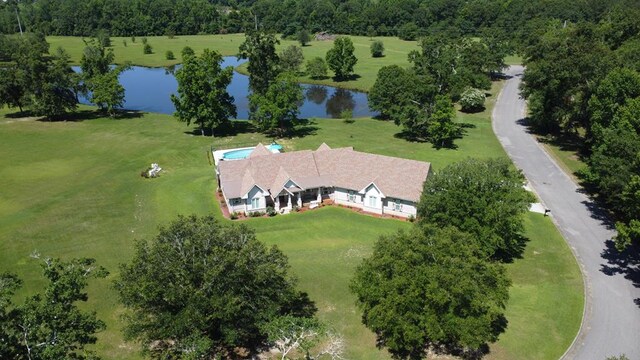 aerial view with a water view