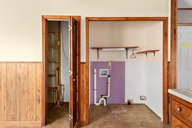 bathroom with wooden walls