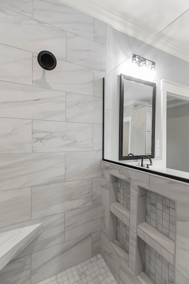 bathroom with ornamental molding