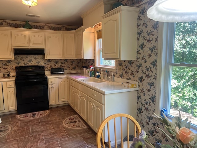 kitchen featuring black electric range and sink