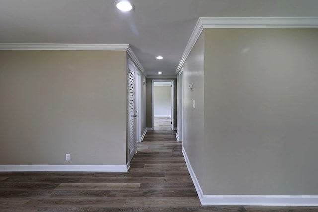 382 Timbers Dr, Dothan, AL 36301 - corridor with crown molding, recessed lighting, baseboards, and dark wood finished floors