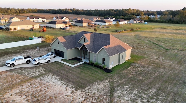 view of aerial view at dusk