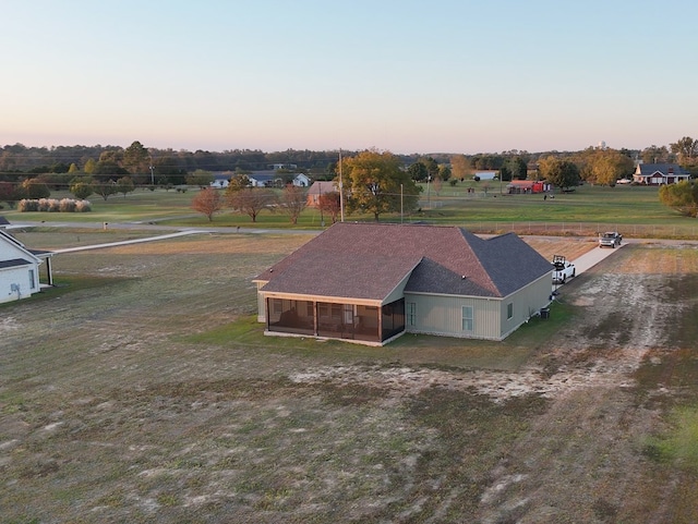 view of aerial view at dusk