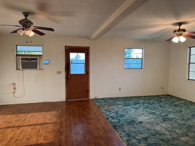 530 Pleasant Grove Rd, Ashford, AL 36312 - foyer with a ceiling fan, wood finished floors, a textured ceiling, cooling unit, and beamed ceiling