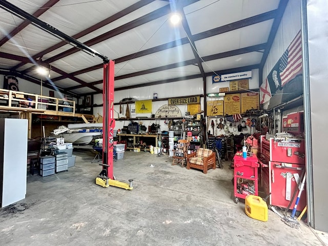 garage featuring a workshop area