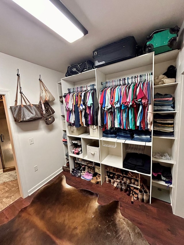 walk in closet featuring hardwood / wood-style flooring