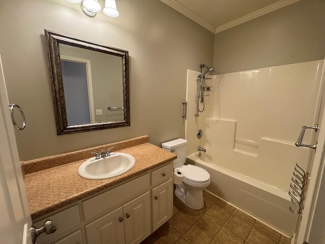 108 Sunshine Ln, Dothan, AL 36303 - full bathroom featuring toilet, ornamental molding, vanity,  shower combination, and tile patterned flooring