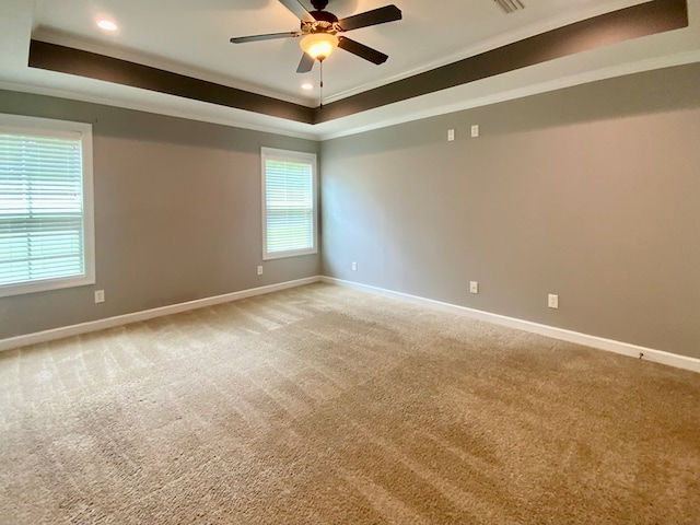 503 Cedar Grove Ln, Enterprise, AL 36330 - empty room with a raised ceiling, crown molding, a ceiling fan, light carpet, and recessed lighting
