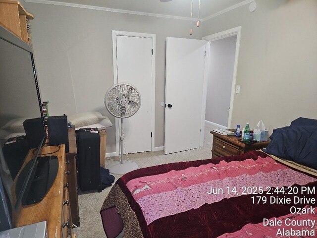 179 Dixie Dr, Ozark, AL 36360 - carpeted bedroom featuring crown molding and baseboards