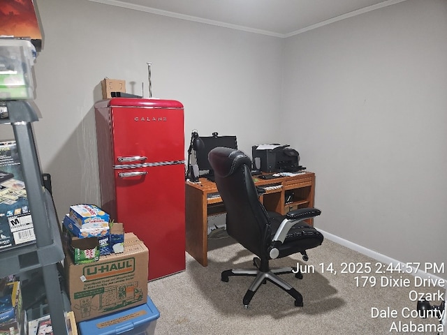179 Dixie Dr, Ozark, AL 36360 - office area featuring carpet flooring and crown molding