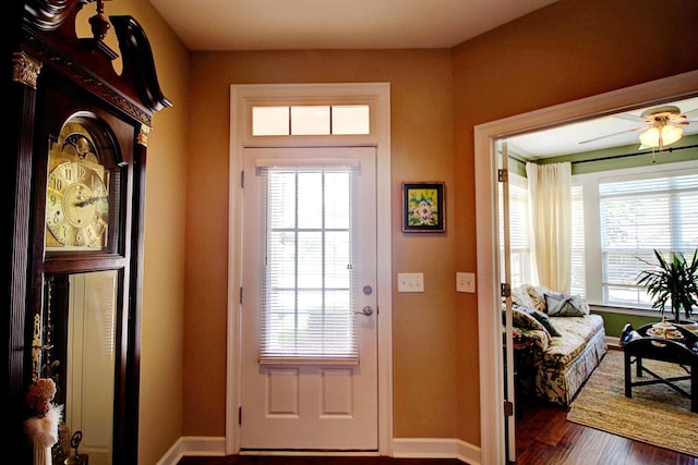 128 Hidden Creek Cir, Dothan, AL 36301 - doorway featuring dark wood-style flooring and ceiling fan