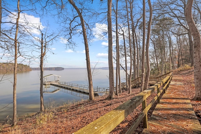 view of dock with a water view