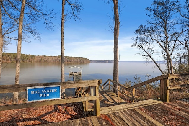 dock area featuring a water view