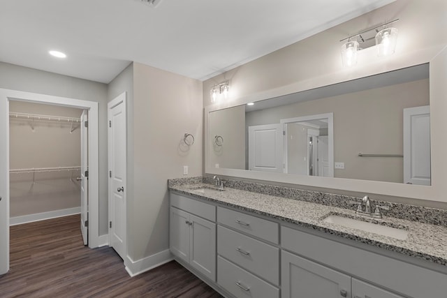 bathroom with hardwood / wood-style flooring and vanity