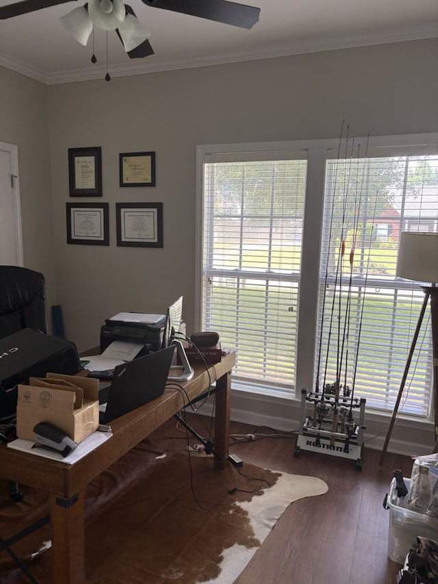 109 Sunshine Ln, Dothan, AL 36303 - office space featuring ceiling fan, wood finished floors, and crown molding