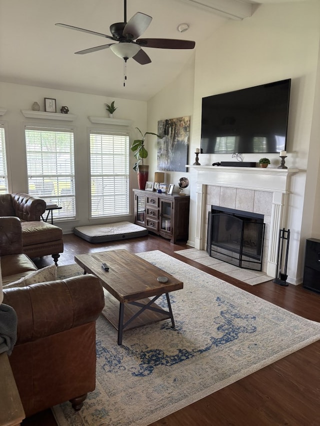 109 Sunshine Ln, Dothan, AL 36303 - living room with a ceiling fan, a fireplace, and wood finished floors