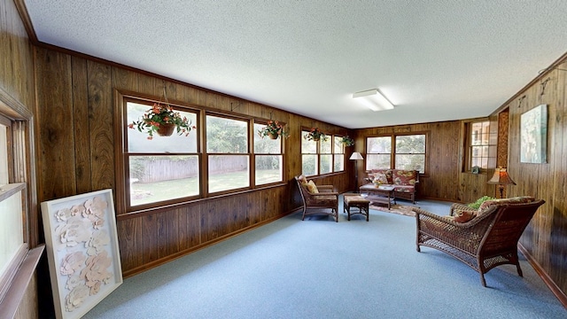 2104 Centenial Dr, Dothan, AL 36303 - sunroom with wooden walls, a textured ceiling, and carpet floors