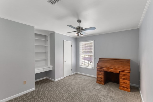 1104 Strathmore Ave, Dothan, AL 36303 - unfurnished office with carpet, a ceiling fan, and crown molding