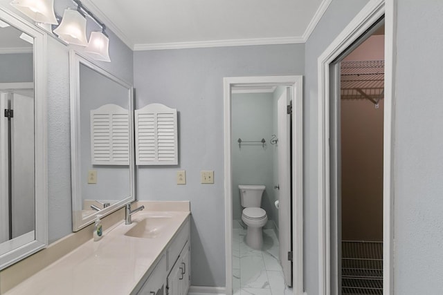 1104 Strathmore Ave, Dothan, AL 36303 - bathroom with marble finish floors, vanity, crown molding, and a closet