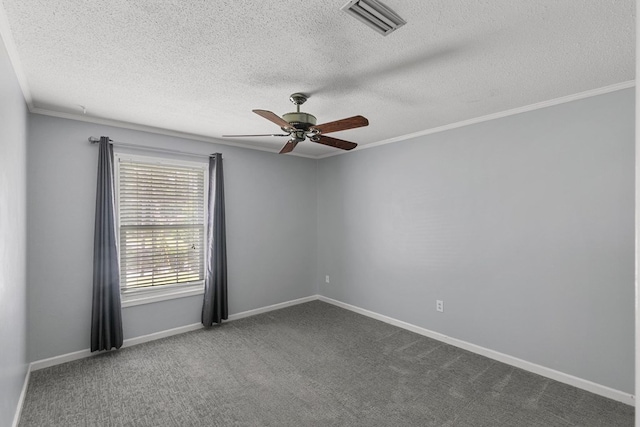 1104 Strathmore Ave, Dothan, AL 36303 - unfurnished room with a ceiling fan, a textured ceiling, dark carpet, and crown molding