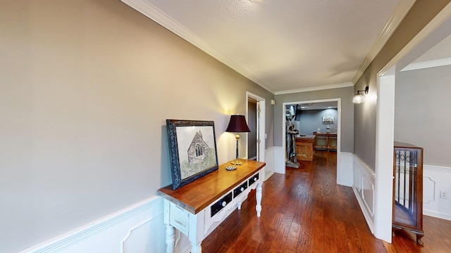 103 Yorkshire St, Dothan, AL 36305 - hall featuring wainscoting, wood finished floors, crown molding, and a decorative wall