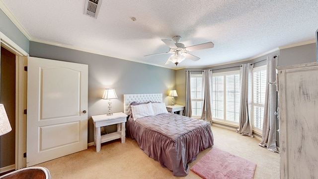 103 Yorkshire St, Dothan, AL 36305 - bedroom featuring light carpet, crown molding, a textured ceiling, and ceiling fan