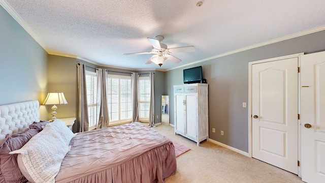103 Yorkshire St, Dothan, AL 36305 - bedroom featuring crown molding, light colored carpet, a textured ceiling, and ceiling fan