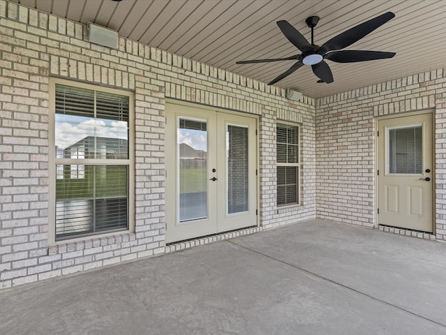 view of patio / terrace with ceiling fan and french doors