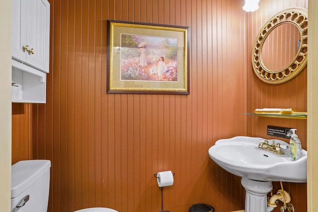 307 S Academy St, Geneva, AL 36340 - bathroom with toilet and wood walls