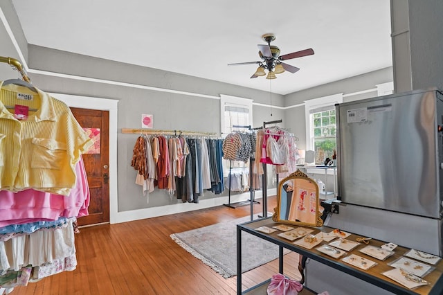 307 S Academy St, Geneva, AL 36340 - misc room featuring a ceiling fan, hardwood / wood-style floors, and baseboards