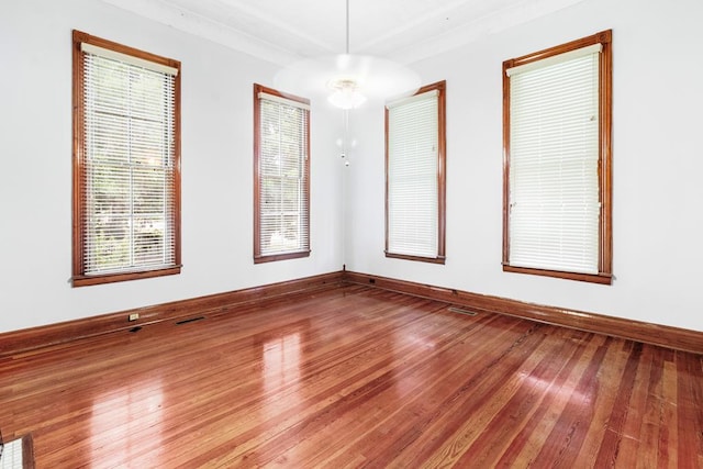 unfurnished room with wood-type flooring and ceiling fan