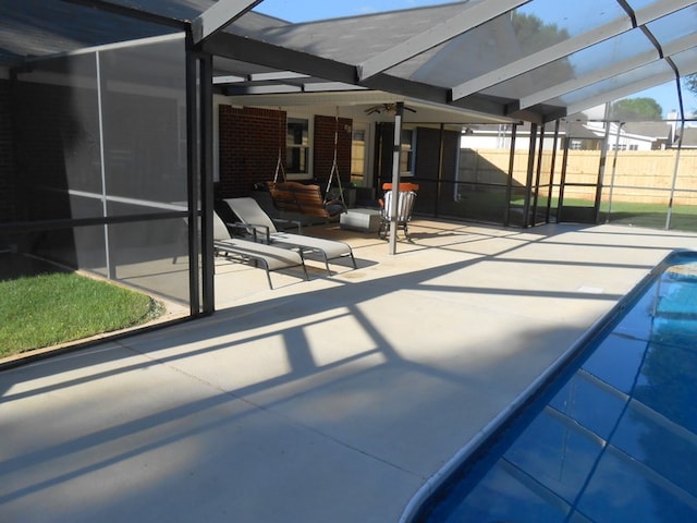 363 Vining Dr, Dothan, AL 36305 - view of patio / terrace featuring a lanai, fence, and ceiling fan