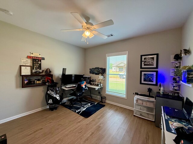 103 Neenan Dr, Enterprise, AL 36330 - home office featuring wood finished floors, ceiling fan, and baseboards