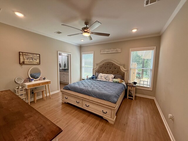 103 Neenan Dr, Enterprise, AL 36330 - bedroom featuring baseboards, light wood-style floors, crown molding, a ceiling fan, and recessed lighting
